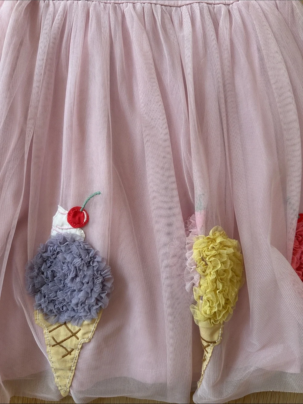 Mini Boden Pink Ice Cream Tulle Dress with Rainbow Ruffle Sleeves